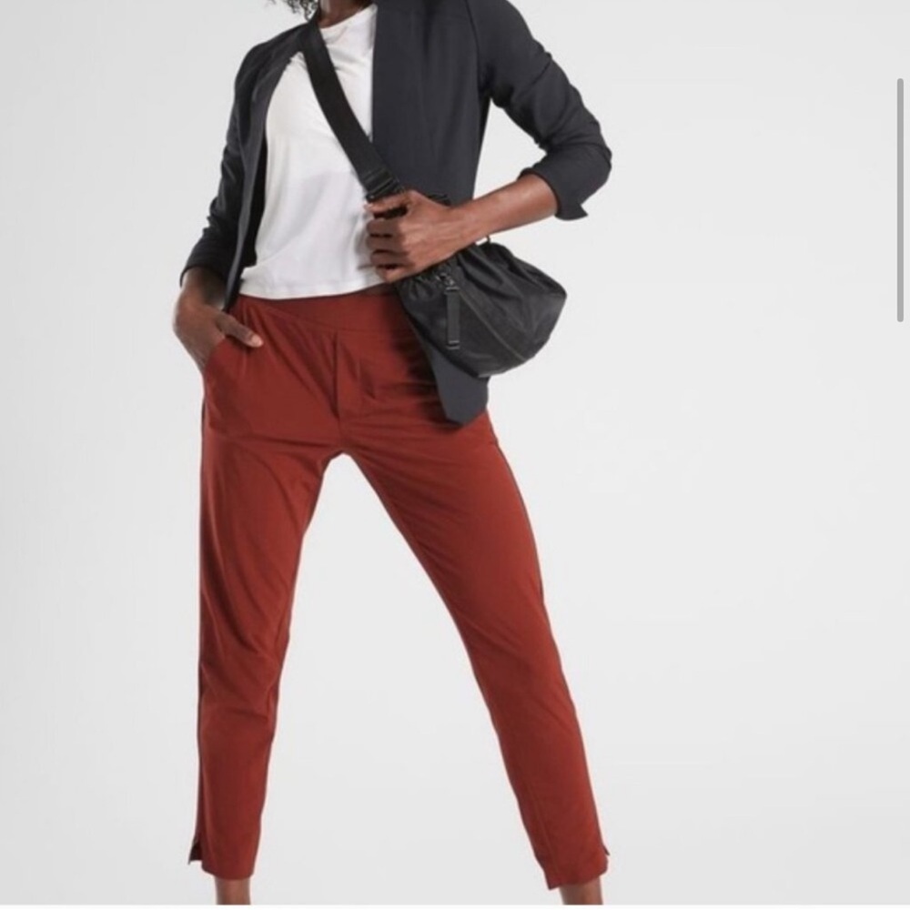 ATHLETA BROOKLYN MID RISE ANKLE PANT 6 Dried Cinnamon Rust Yoga Office Travel